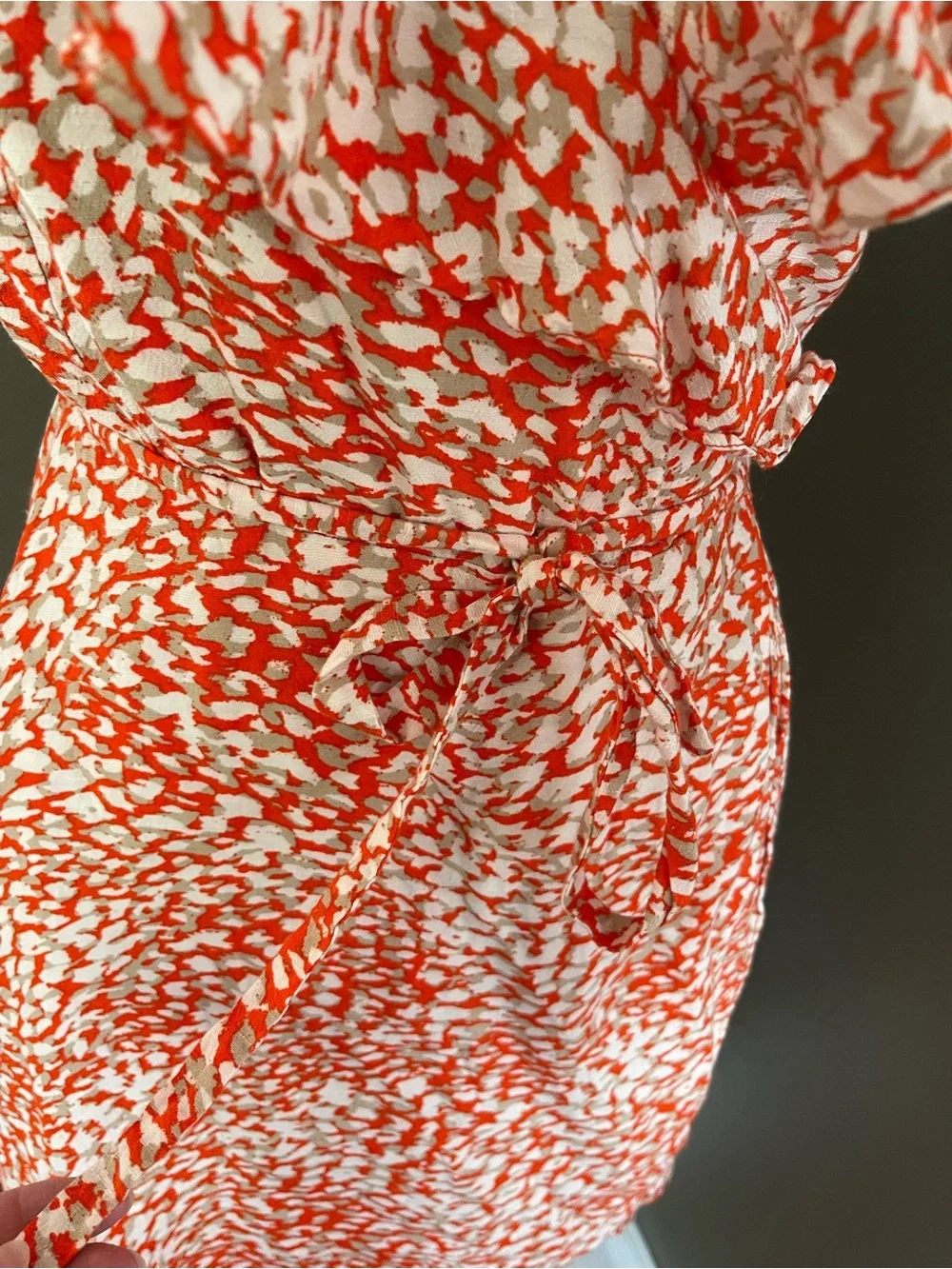Free People Orange and White Ruffle Wrap Mini Dress